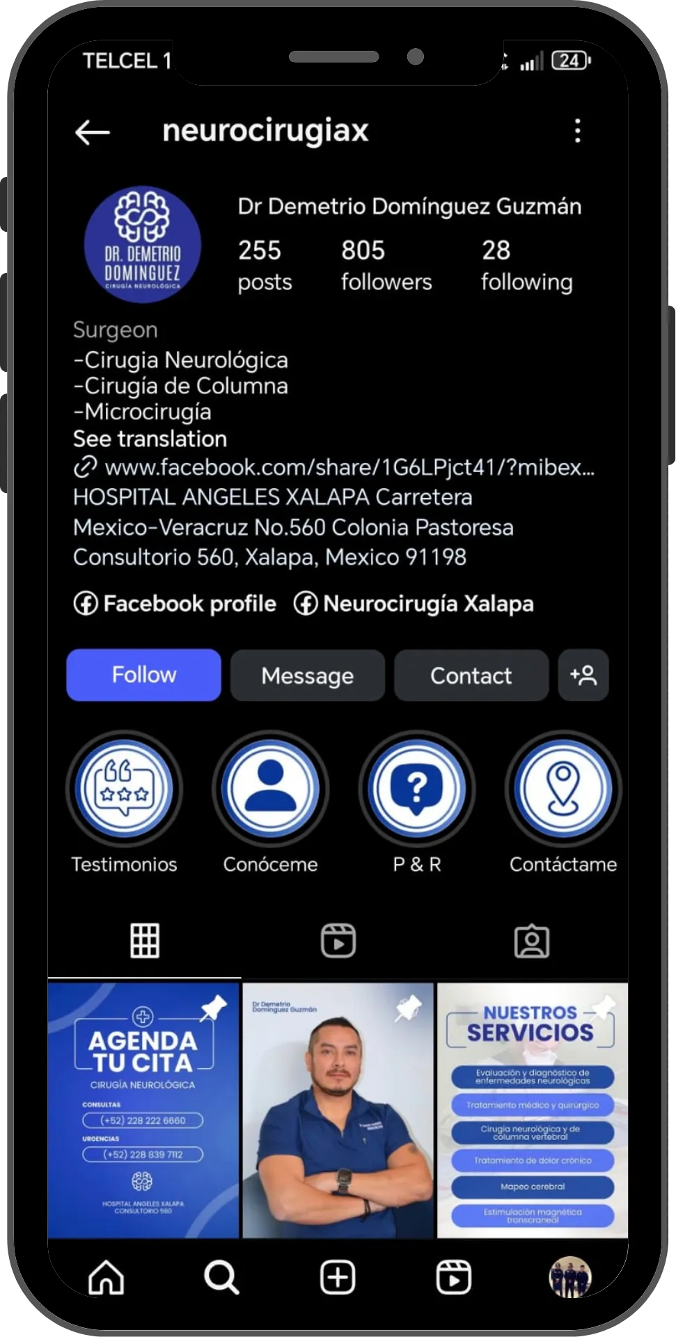 Mockup de perfil de Neurocirugía Xalapa
